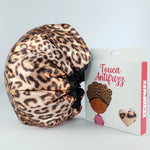 Double Layer Satin Bonnet - Leopard-pillowcases-ellënoire body, bath fragrance & curly hair