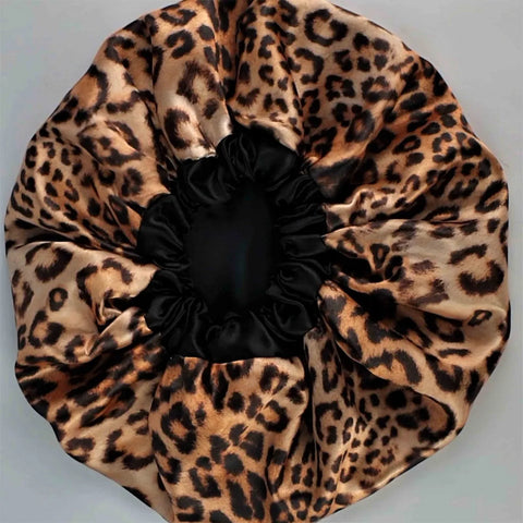 Double Layer Satin Bonnet - Leopard-pillowcases-ellënoire body, bath fragrance & curly hair