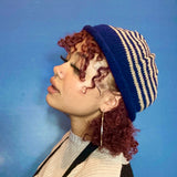 Frizz - Proof Pure Wool Blue & Beige Striped Hat-ellënoire body, bath fragrance & curly hair