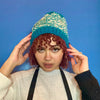 Frizz - Proof Pure Wool Teal Chevron Hat-Accessory-ellënoire body, bath fragrance & curly hair