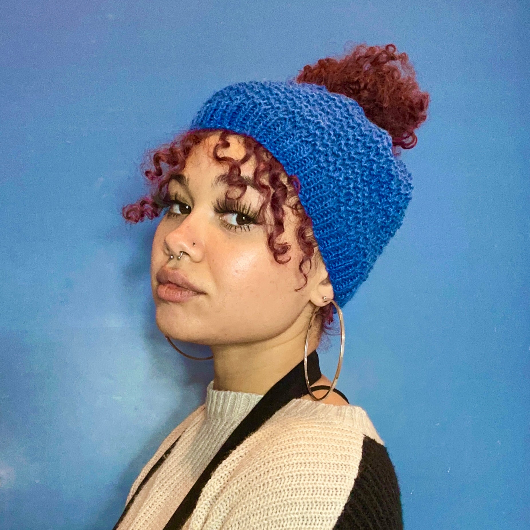 Frizz-Proof Bun Hat Navy Heather Pure New Wool-Accessory-ellënoire body, bath fragrance & curly hair