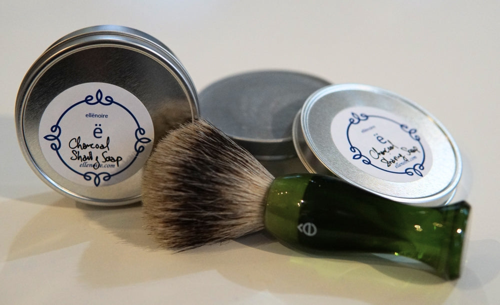 Black Shaving Soap in a Tin with Black Activated Charcoal-Shaving Soap-ellënoire body, bath fragrance & curly hair